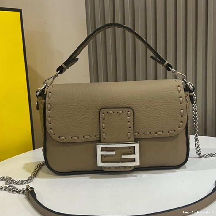 Cheap HOT Baguette Bag Khaki Leather Cuoio Mini Fendi Selleria Romano In 0707
